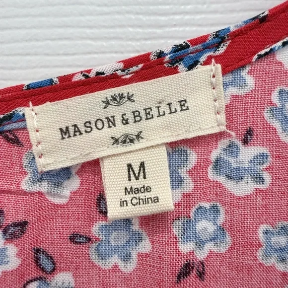 Red Floral V-Neck Midi Dress with Button Front - Picture 2 of 8